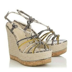 Jimmy Choo Multicolor Snakeskin Espadrille Wedge Sandals